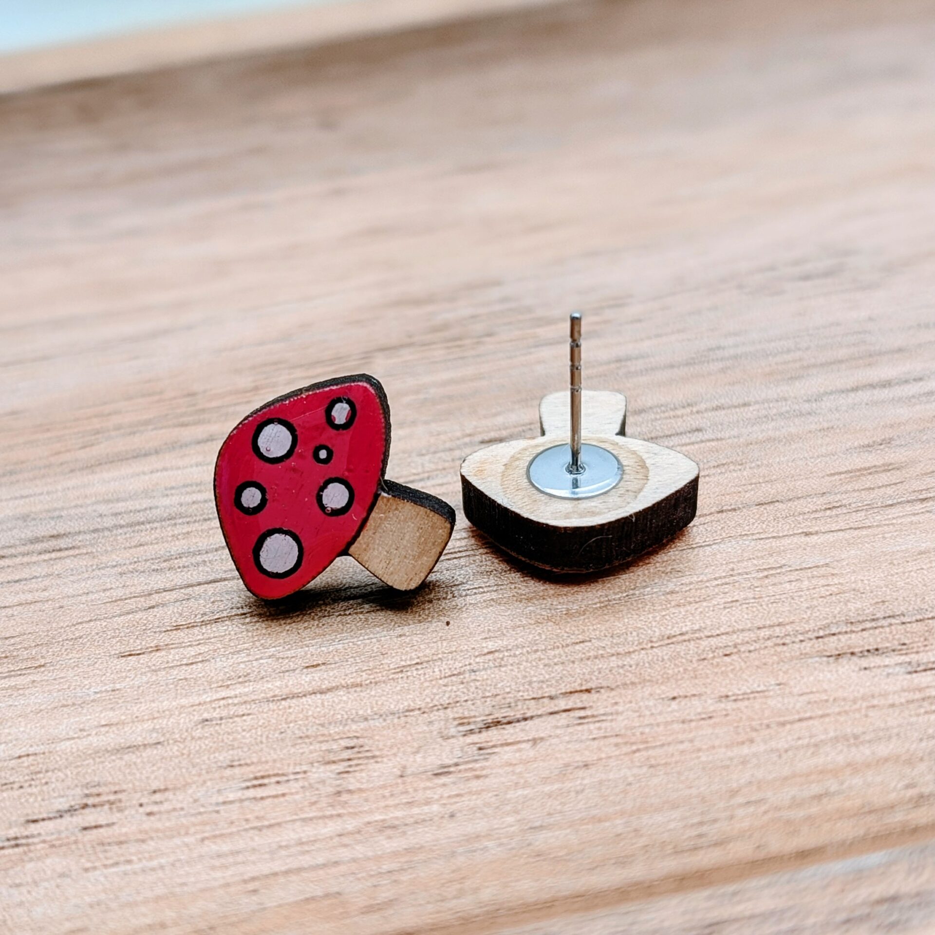 Cute Toad Stool Mushroom Earrings Wooden Cute Toad Stool Mushroom Earrings Wooden
