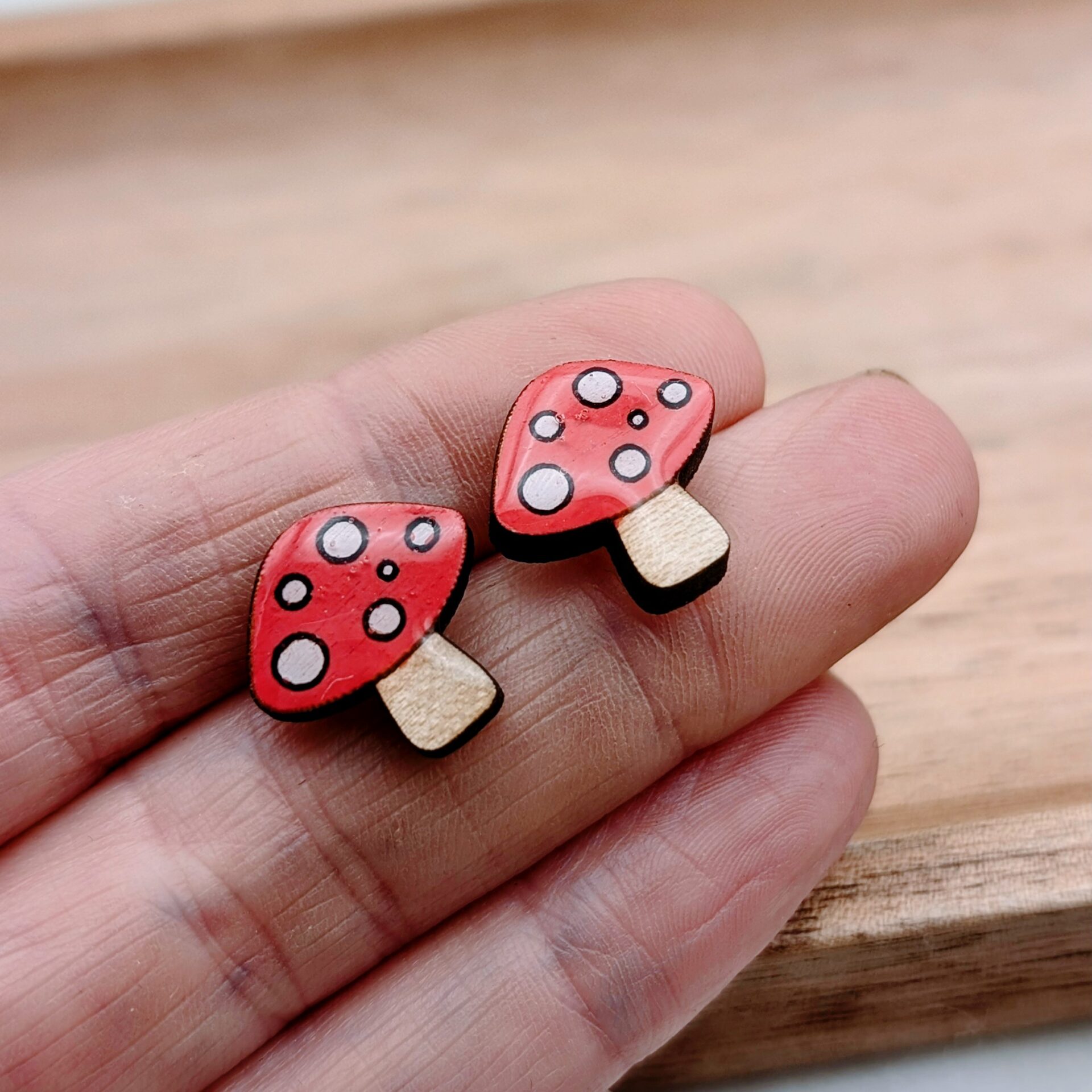 Cute Toad Stool Mushroom Earrings Wooden Cute Toad Stool Mushroom Earrings Wooden