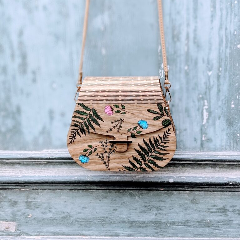 Hand Painted Wooden Sporran Oak Handbag Crossbody Bag