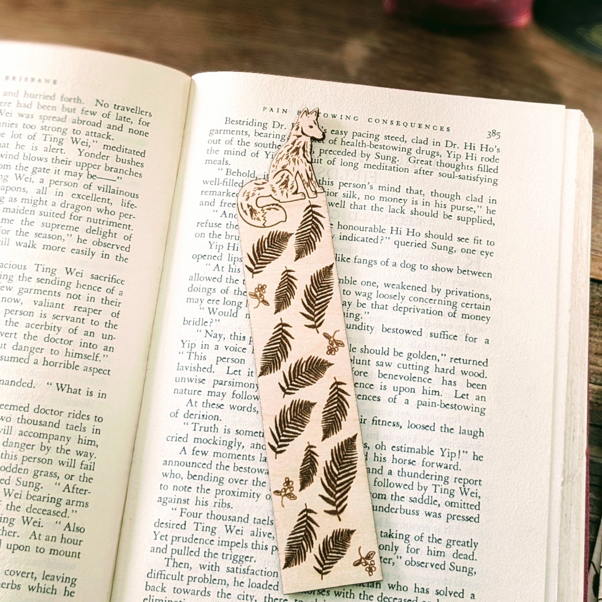 Wooden Fox Engraved Bookmark With Ferns Wooden Fox Engraved Bookmark With Ferns