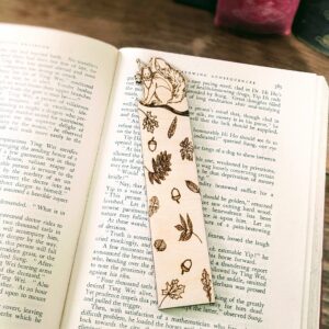 Wooden Squirrel Engraved Bookmark Acorns