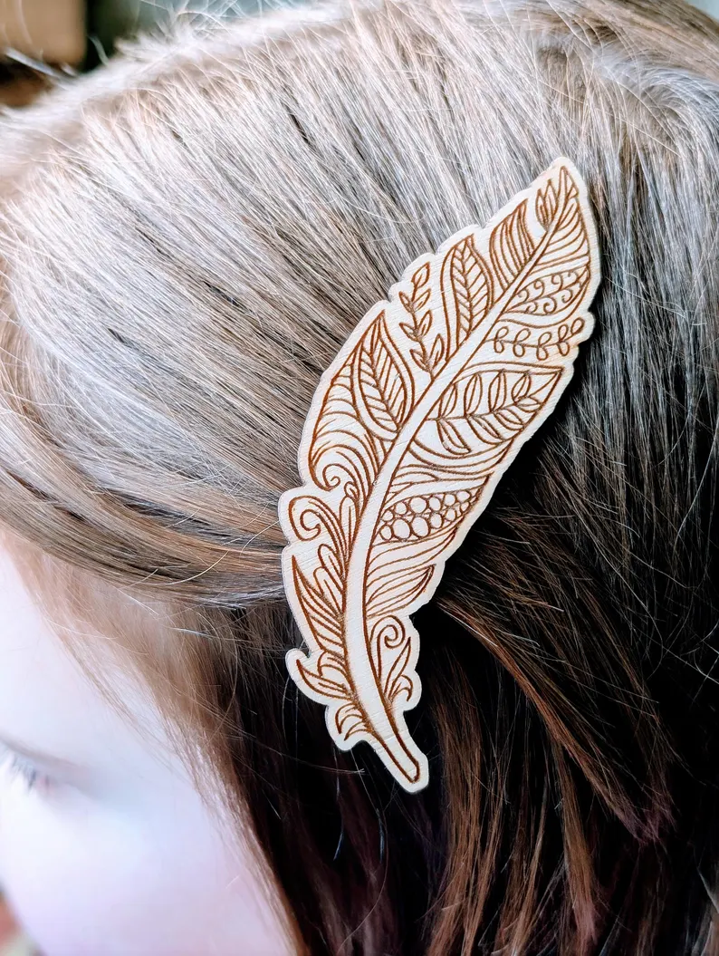 Wooden Feather Hair Clasp Boho Eco Wooden Feather Hair Clasp Boho Eco