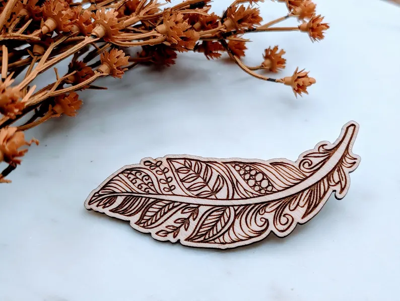 Wooden Feather Hair Clasp Boho Eco Wooden Feather Hair Clasp Boho Eco