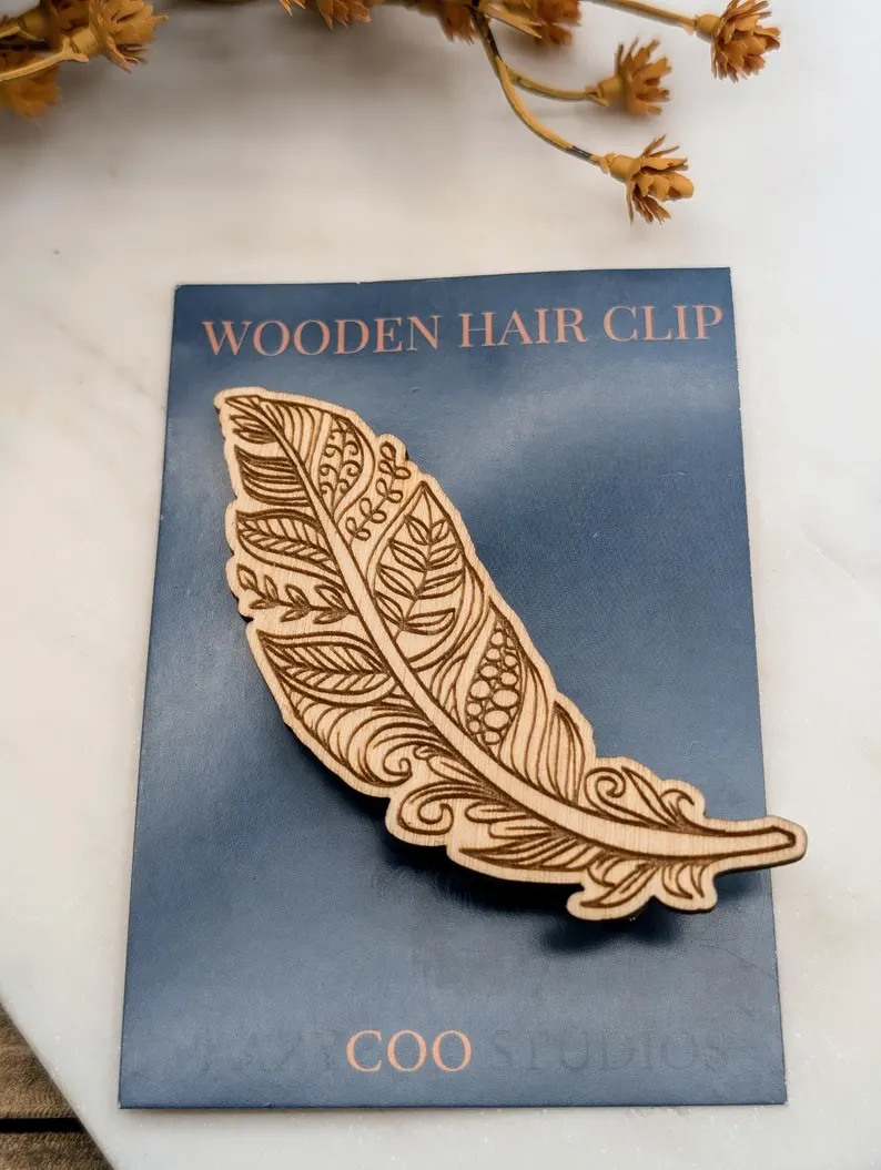 Wooden Feather Hair Clasp Boho Eco Wooden Feather Hair Clasp Boho Eco
