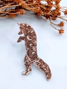 Wooden Fox Hair Clasp Mandala Boho Eco