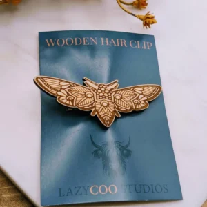 Wooden Moth Hair Clasp Mandala Boho Eco