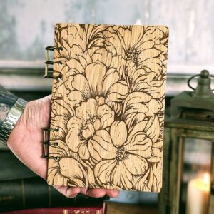 Refillable A5 Wooden Note/Sketch Book Flowers