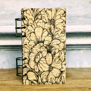 Refillable A6 Wooden Note/Sketch Book Flower